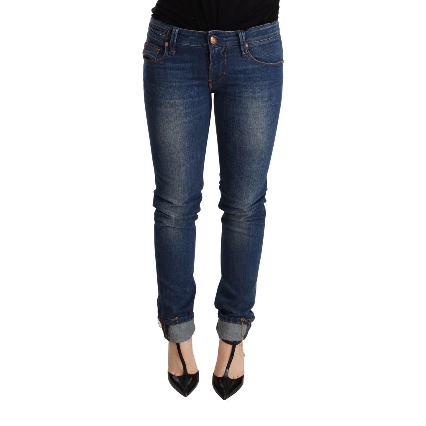 Acht Blue Washed Low Waist Skinny Denim Jeans Pant