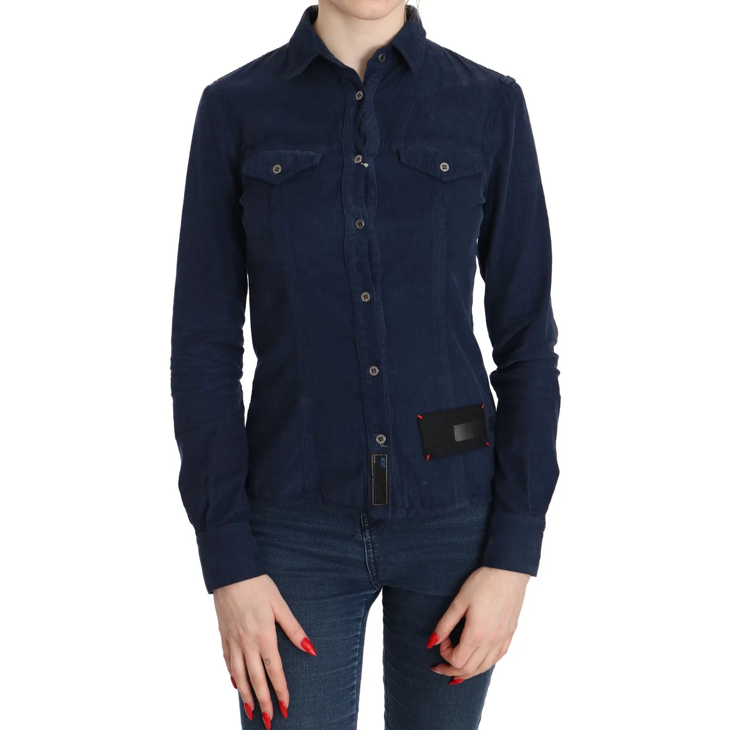 Acht Cotton Blue Corduroy Long Sleeves Shirt Top Blouse