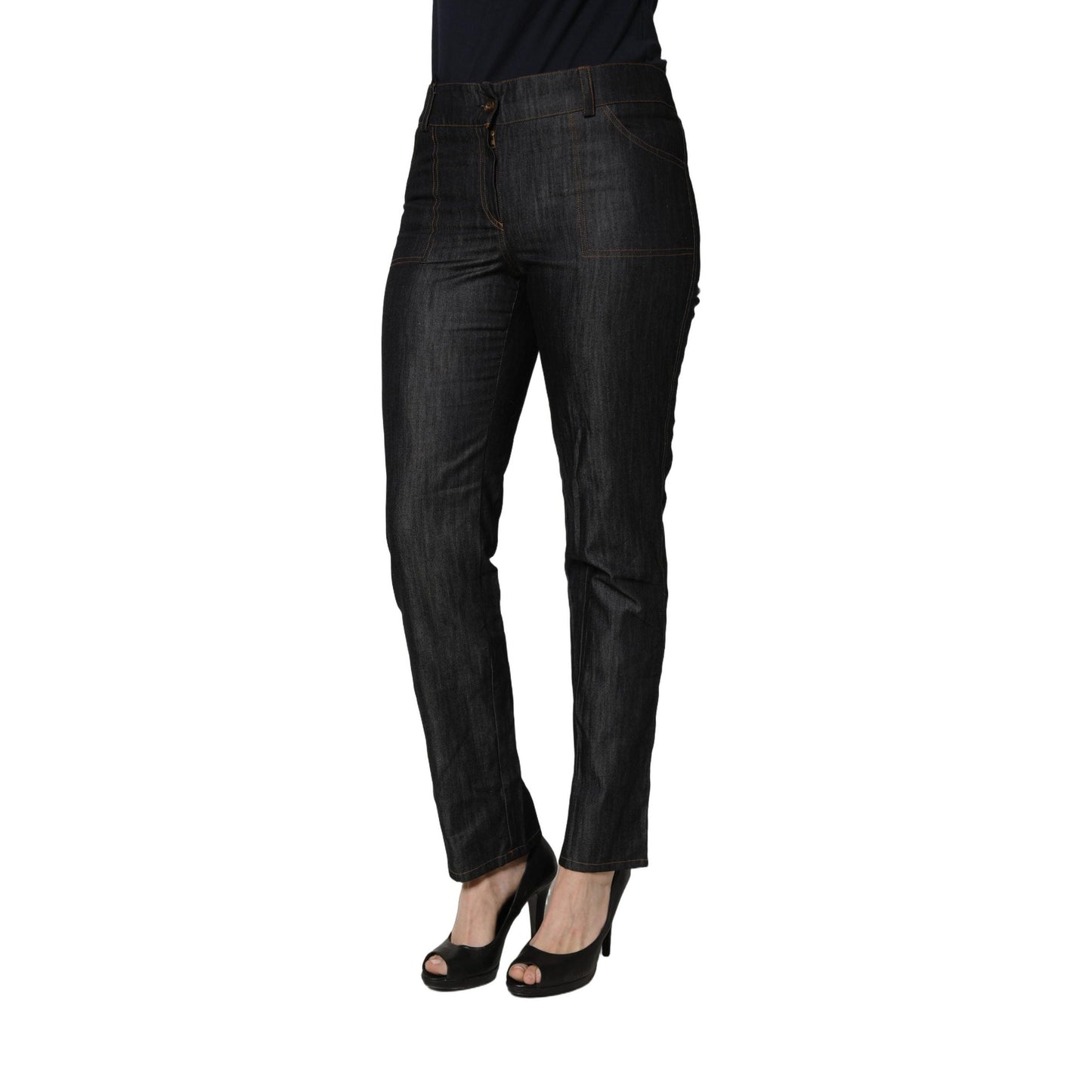 BENCIVENGA Black Cotton Mid Waist Skinny Denim Trouser Jeans