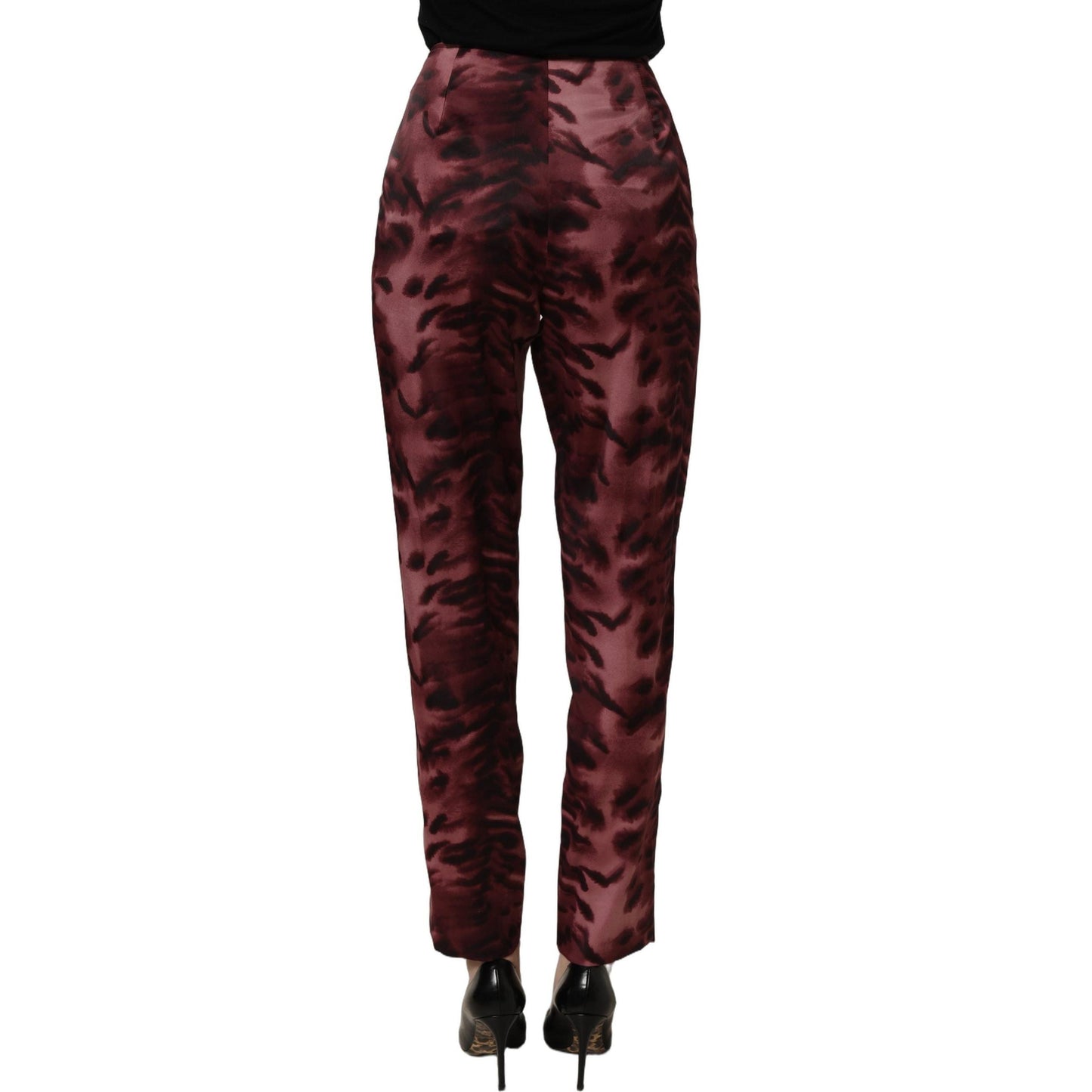BENCIVENGA Burgundy High Waist Patterned Straight Trouser Pants
