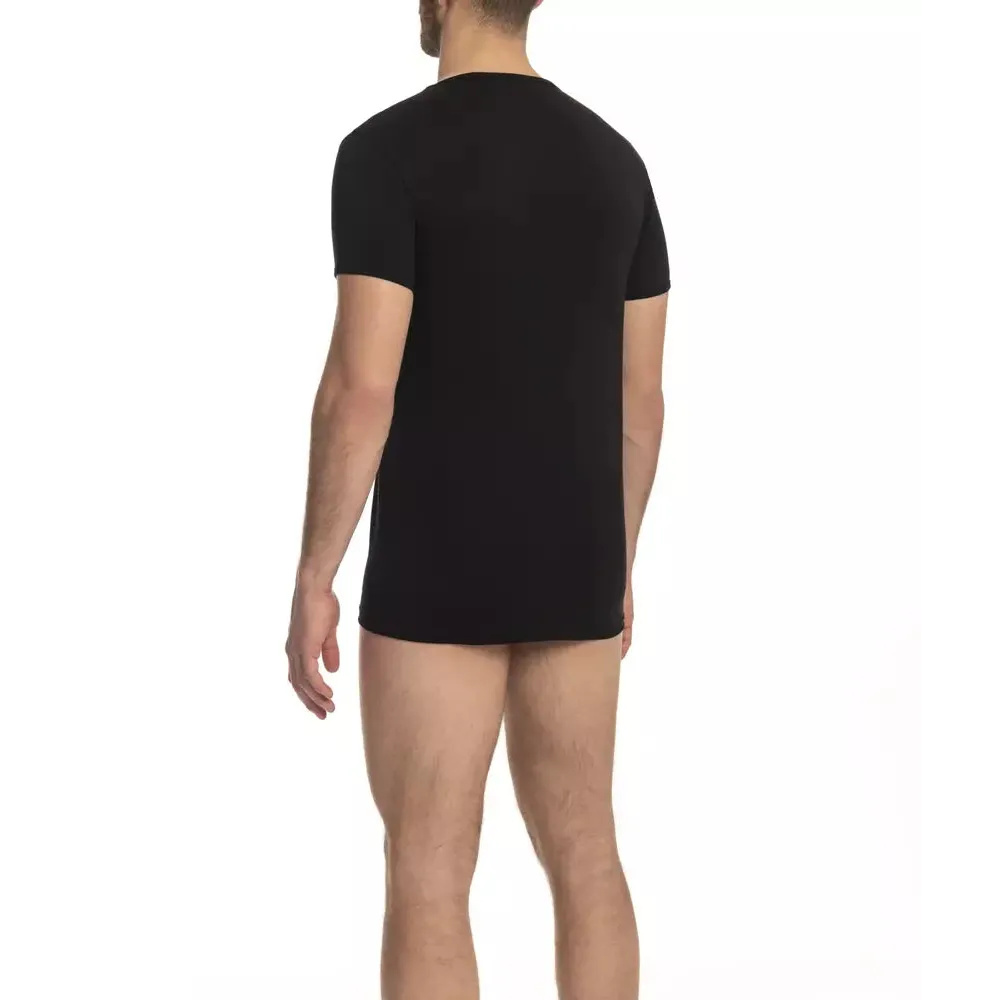 Cavalli Class Black Cotton Men's V-Neck T-Shirt