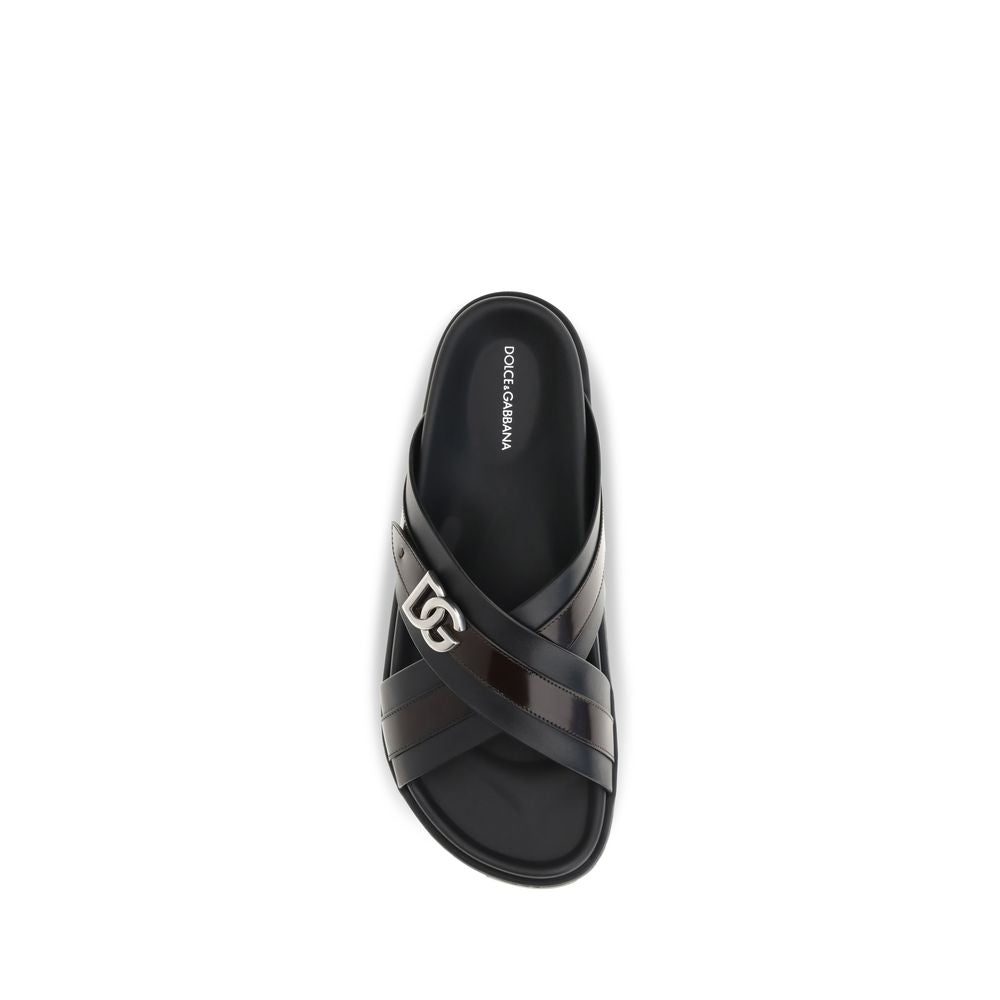 Dolce & Gabbana Black Calf Leather Bos Taurus Sandals