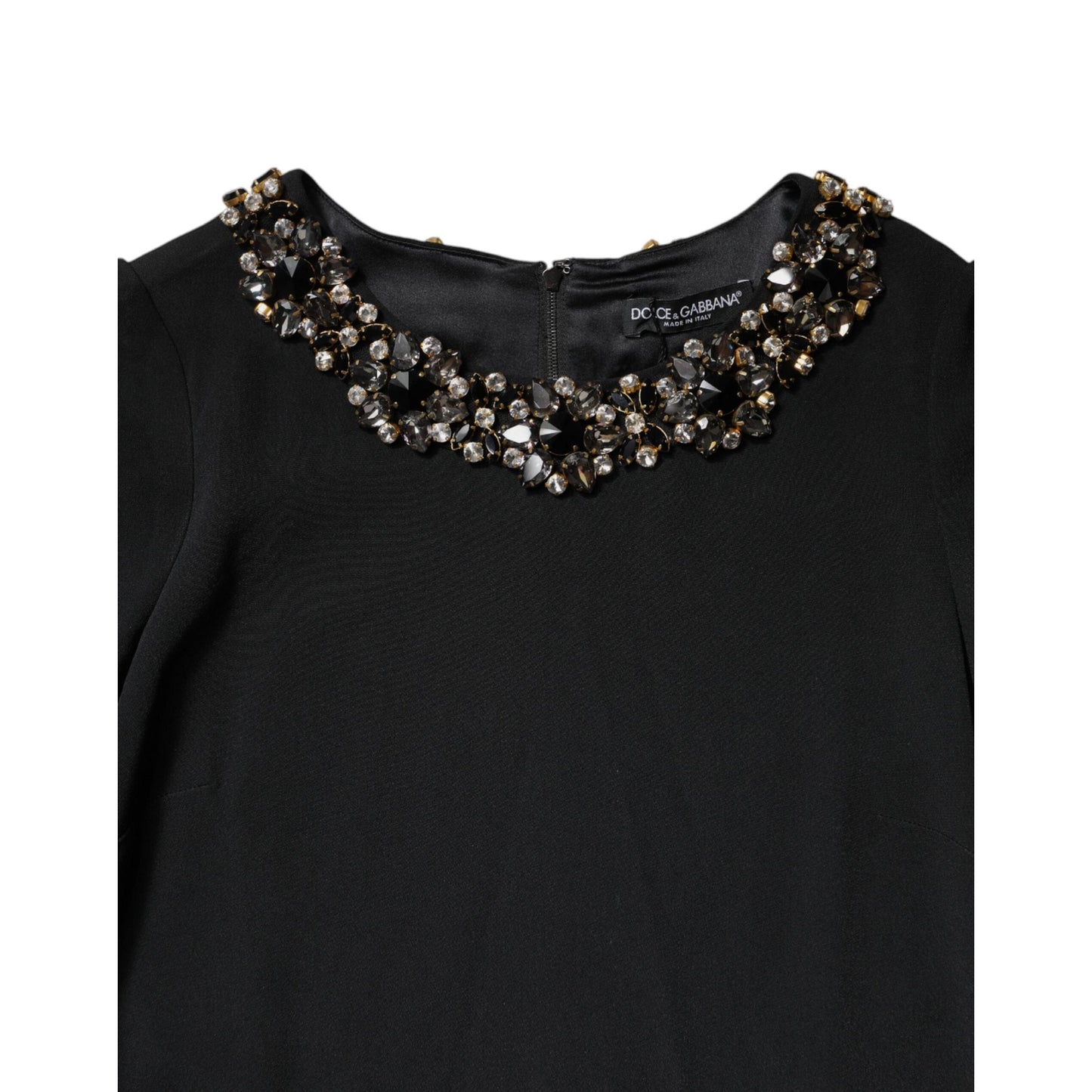 Dolce & Gabbana Black Crystal Embellished Round Neck Mini Dress