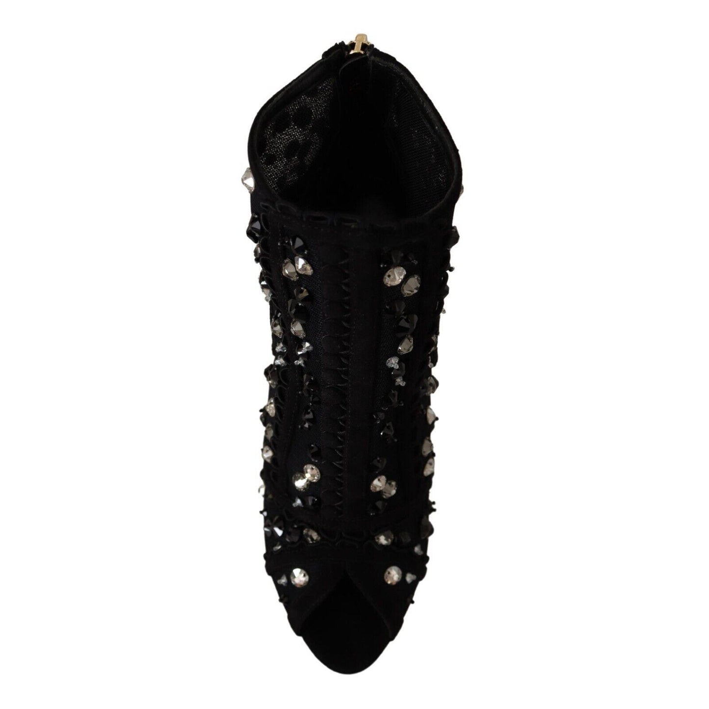 Dolce & Gabbana Black Crystals Heels Zipper Short Boots Shoes