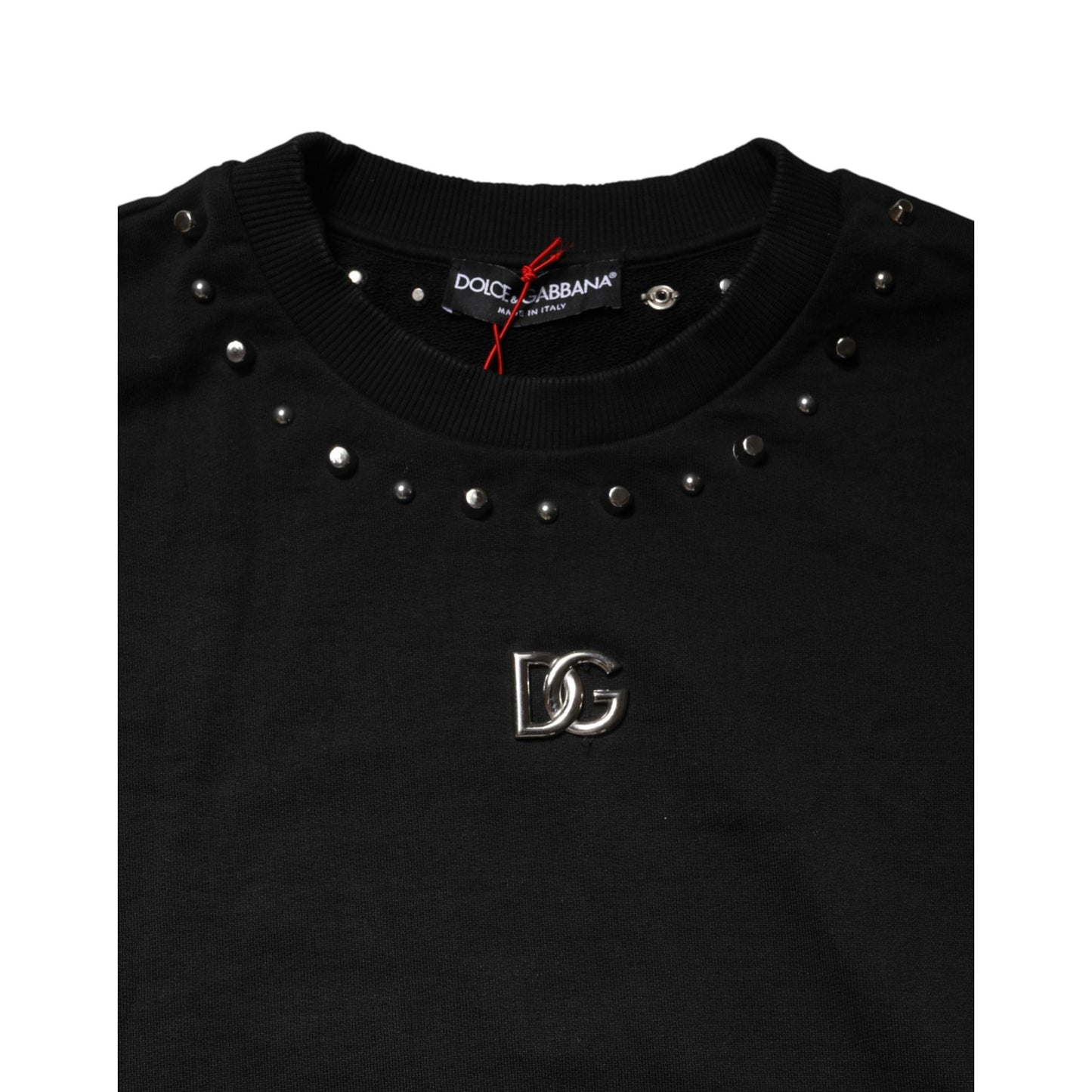 Dolce & Gabbana Black Embellished Cotton Sweatshirt Sweater