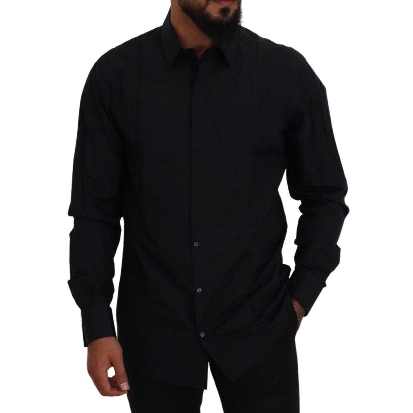 Dolce & Gabbana Black Gold Cotton Slim Fit Dress Mens Shirt