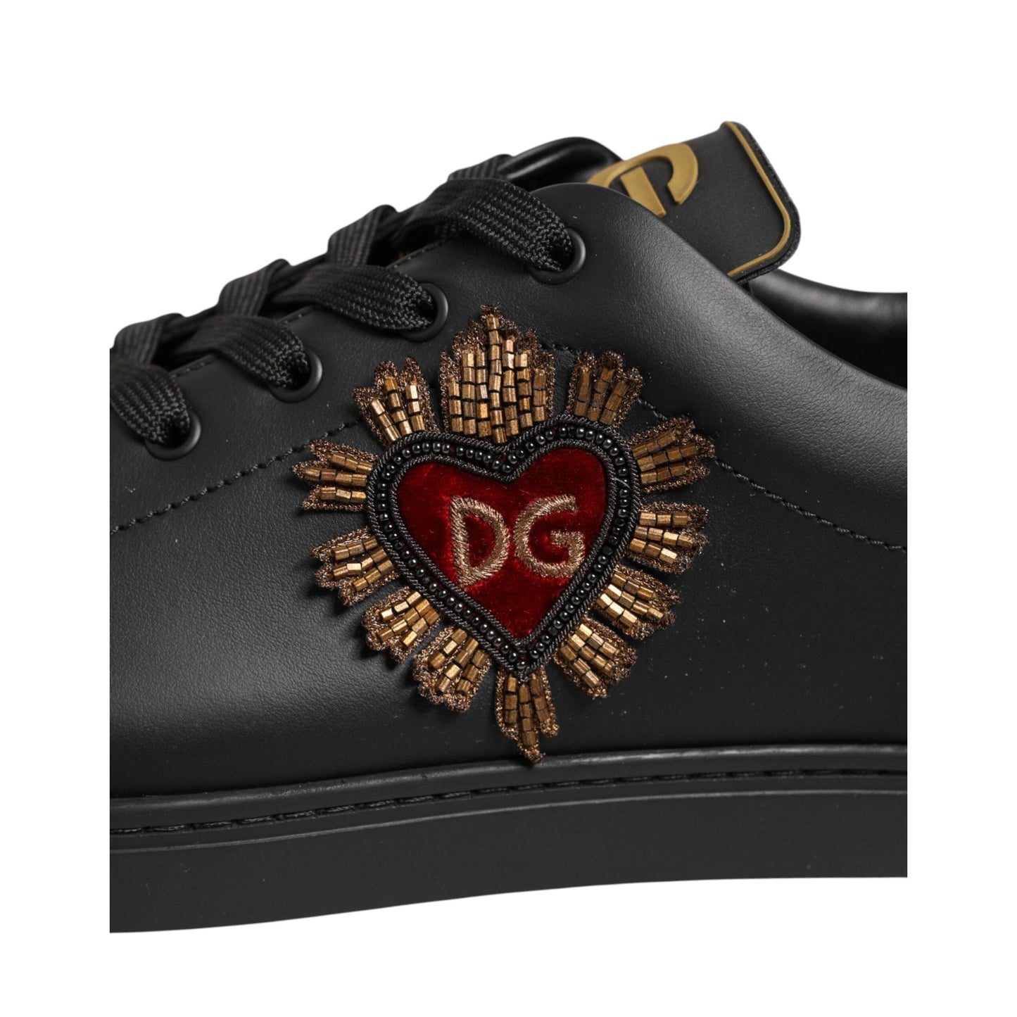 Dolce & Gabbana Black Leather Heart Embellished Sneakers Shoes