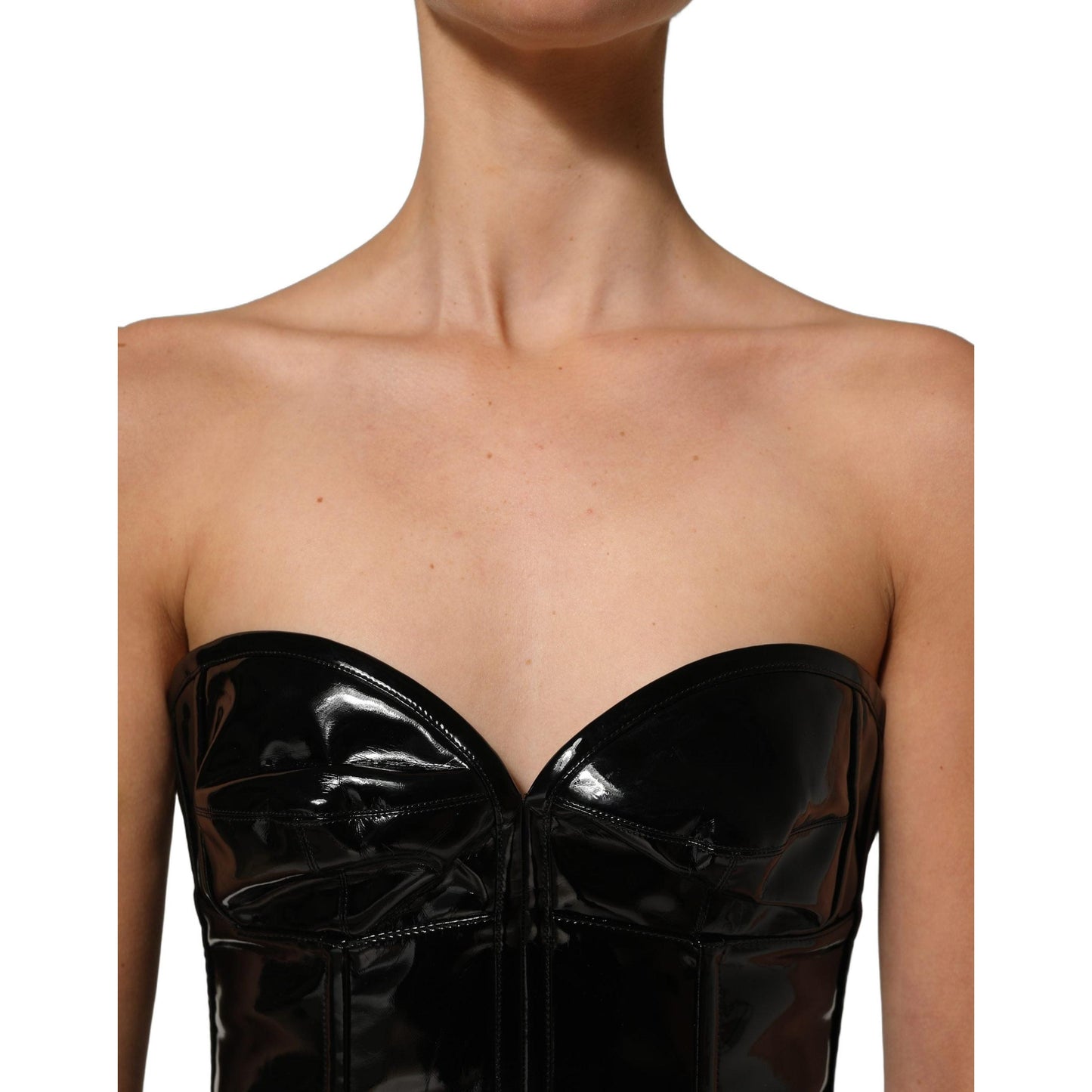Dolce & Gabbana Black Patent Leather Corset Style Mini Dress