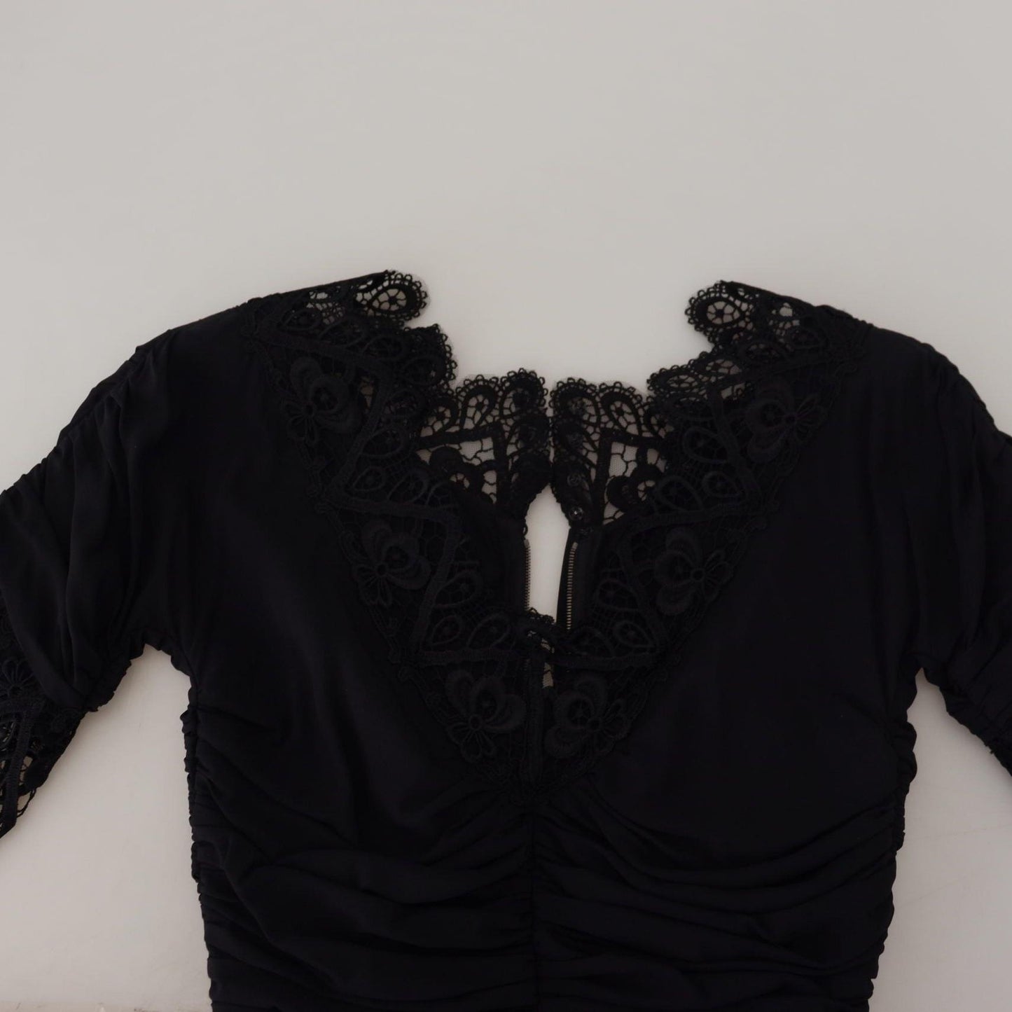 Dolce & Gabbana Black Sheath Midi Bodycon Lace Silk Dress