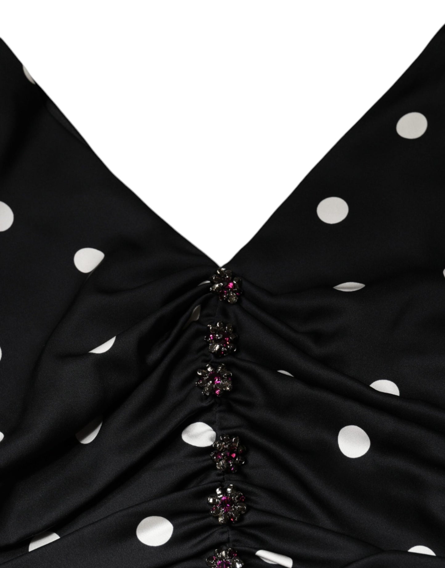 Dolce & Gabbana Black Silk Polka Dot Vneck Tassel Midi Dress
