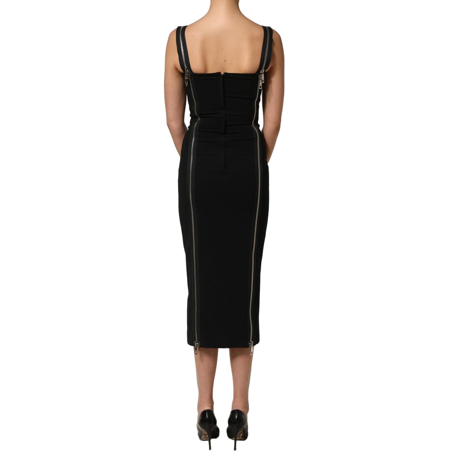 Dolce & Gabbana Black Sleeveless Front Zipper Midi Dress