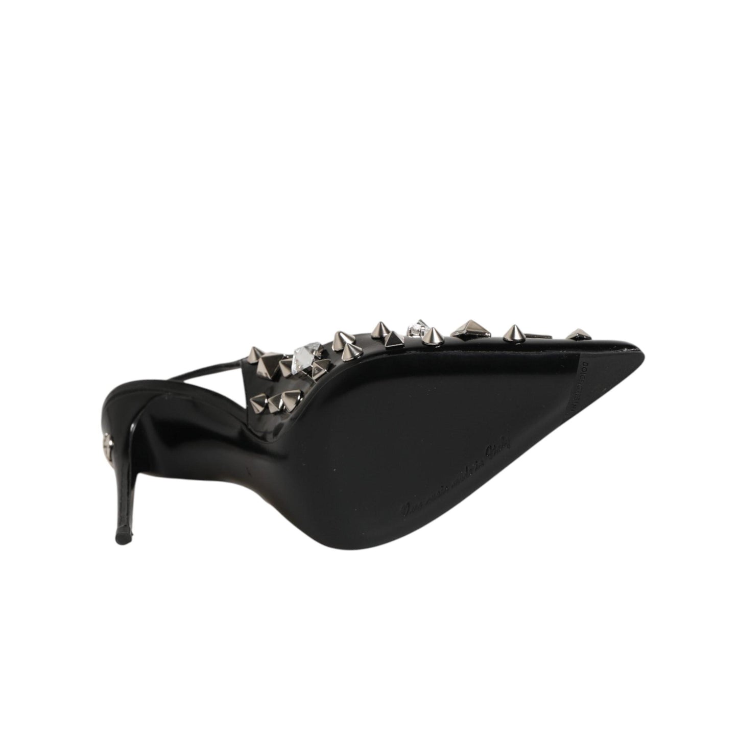 Dolce & Gabbana Black Studded Leather Heels Slingbacks Shoes