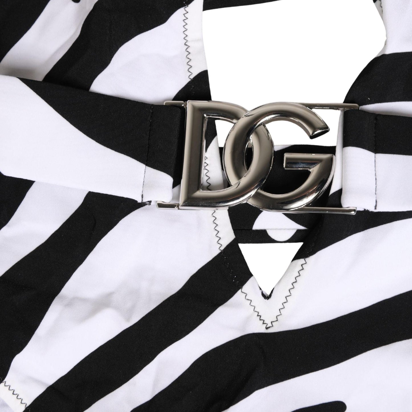 Dolce & Gabbana Black White Zebra Deep V-Neck One Piece Swimwear