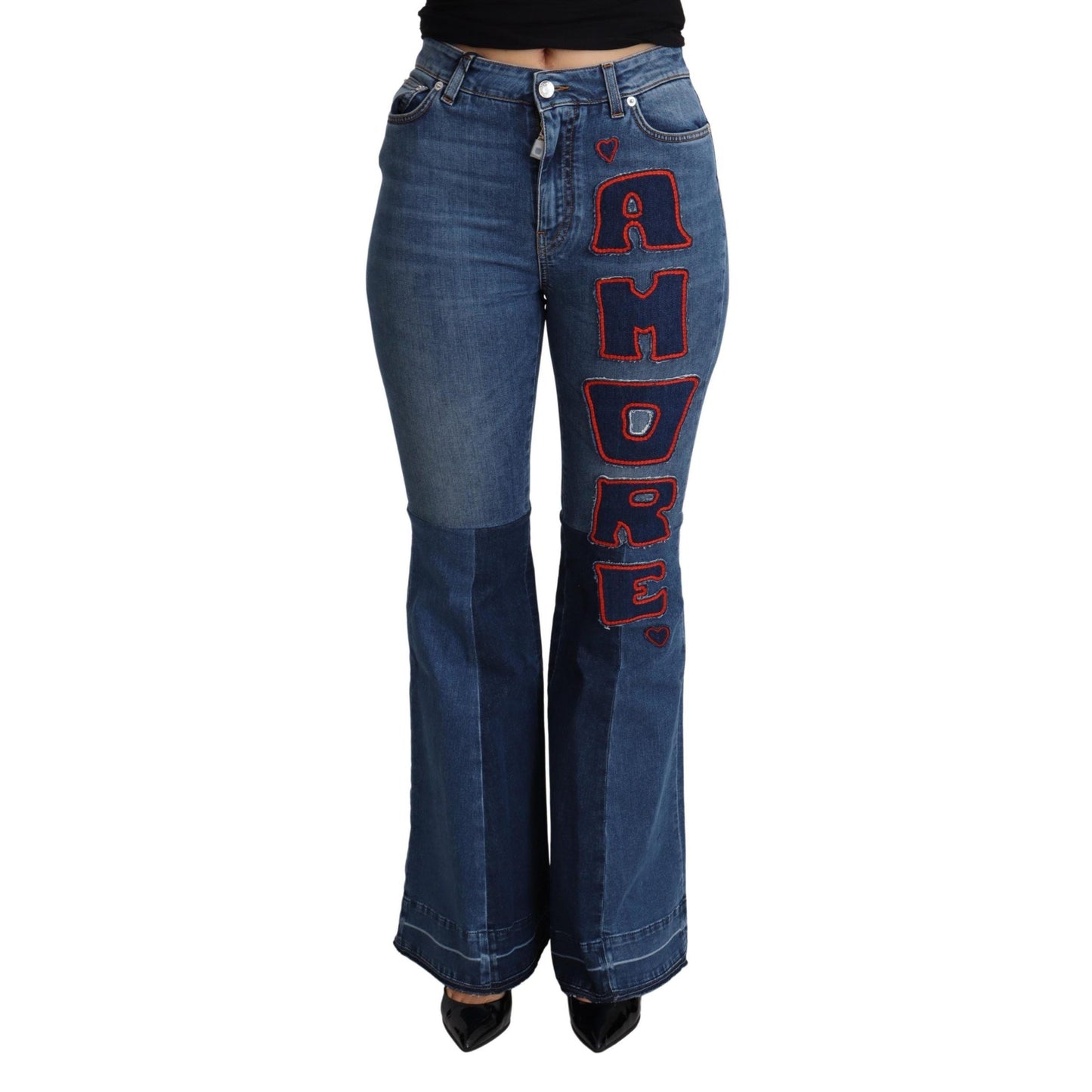 Dolce & Gabbana Blue Amore Patch Boot Cut Cotton Stretch Pant