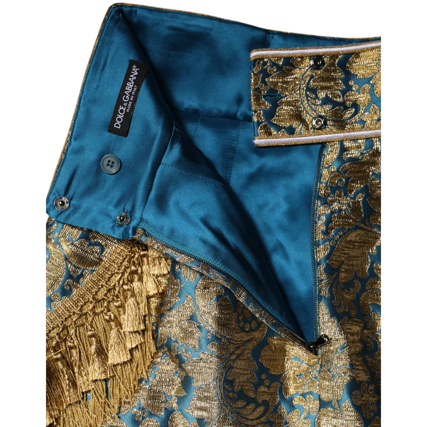 Dolce & Gabbana Blue Floral Jacquard Tasseled Mini Skirt