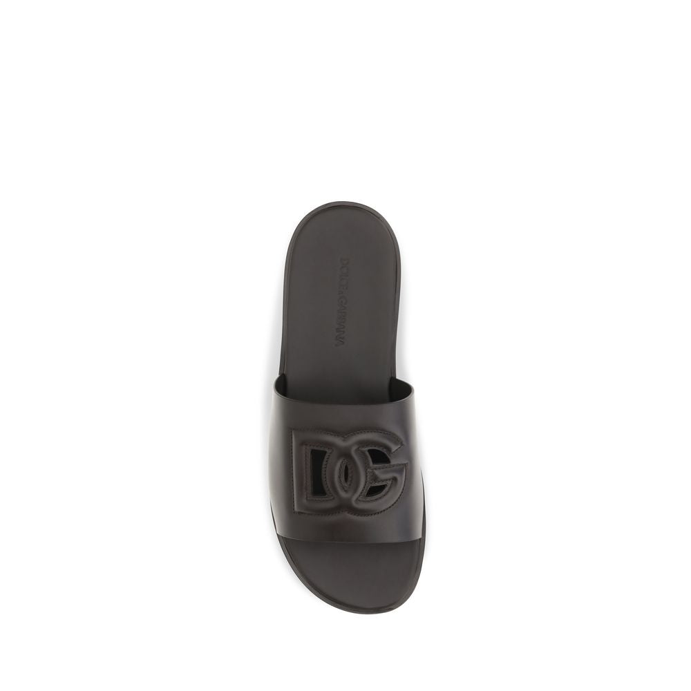 Dolce & Gabbana Brown Calf Leather Bos Taurus Flat Sandals