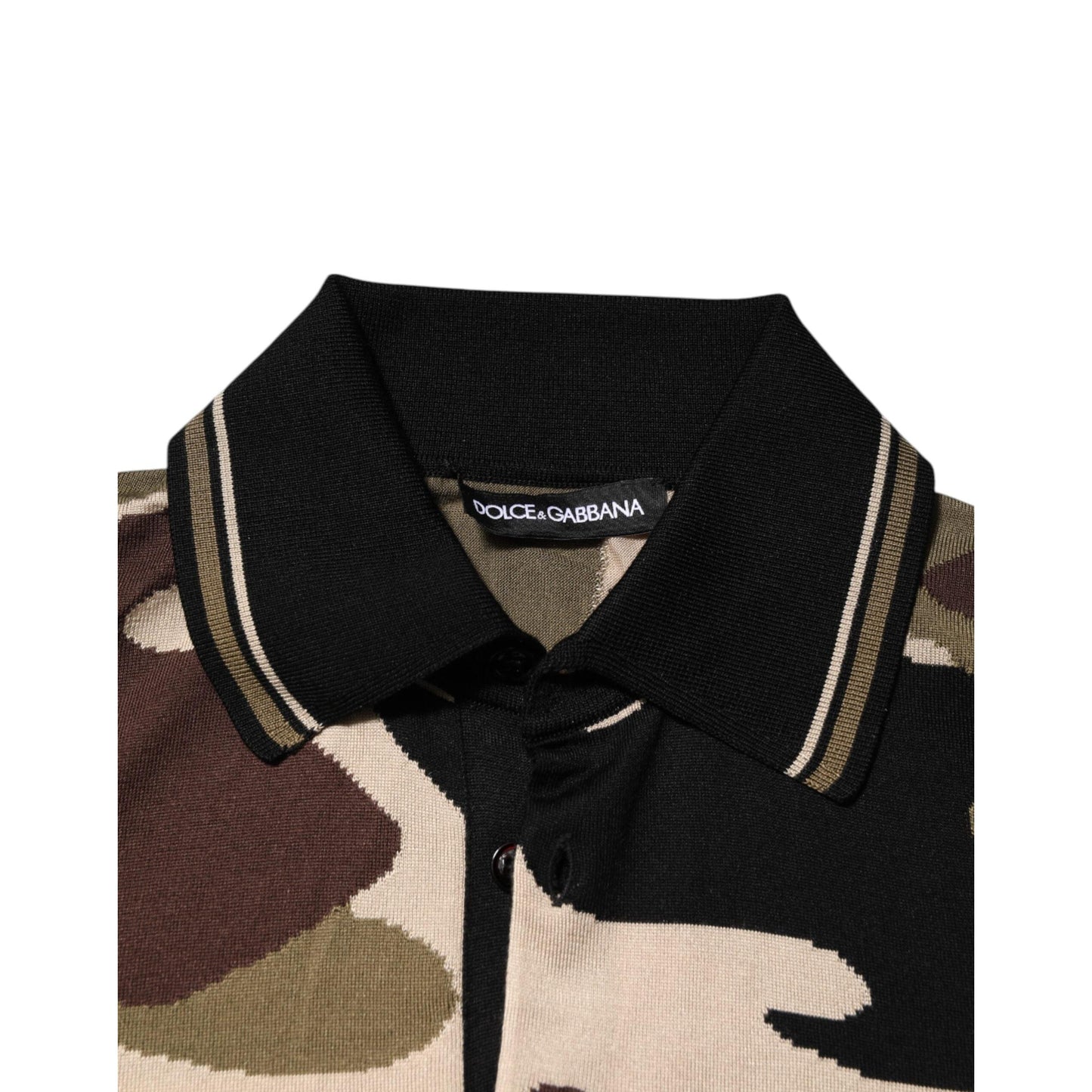 Dolce & Gabbana Camouflage Brown Silk Military Polo T-shirt