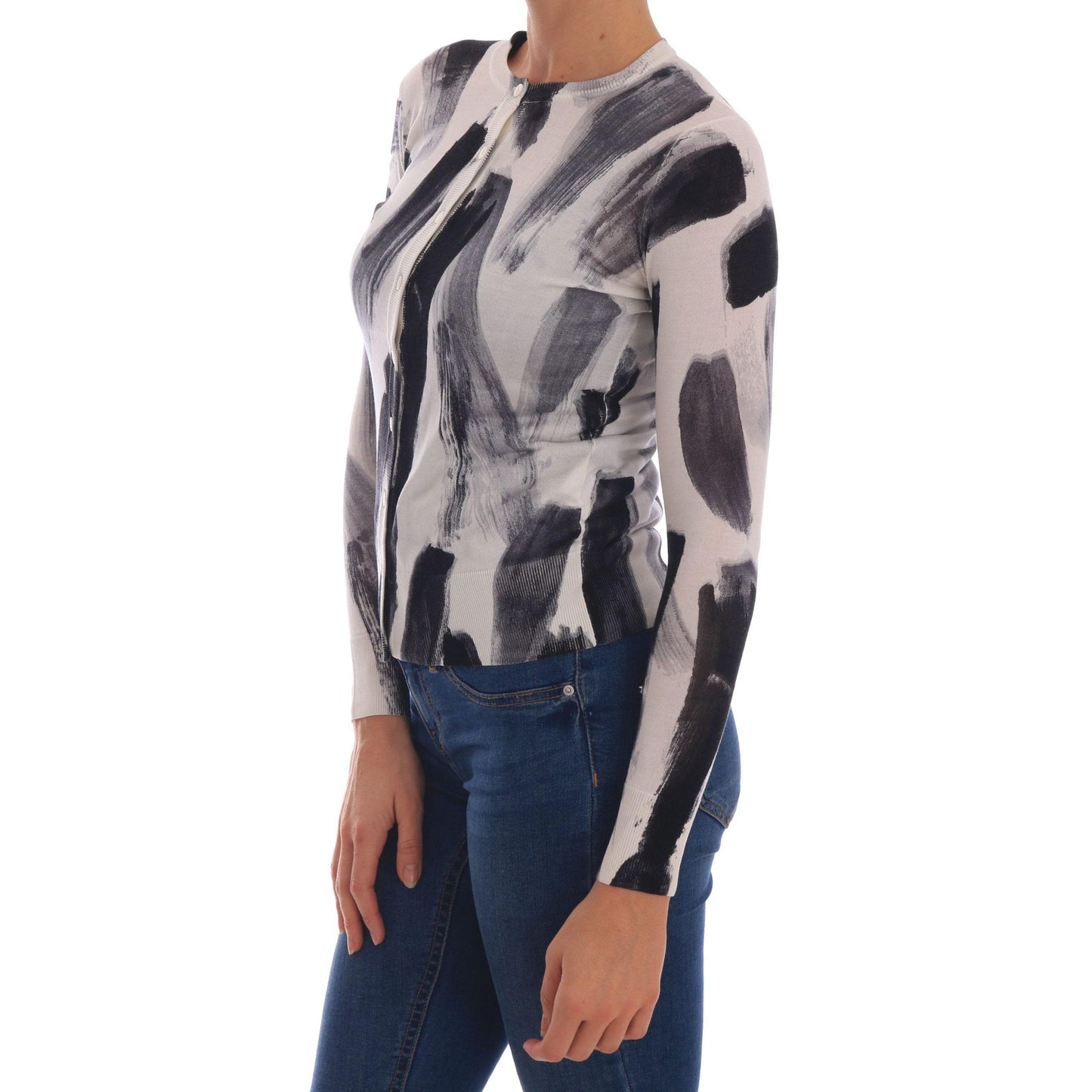 Dolce & Gabbana Cardigan Lightweight Silk Paint Stroke Sweater