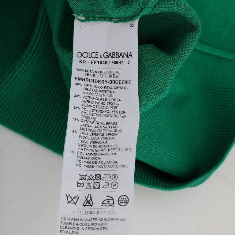 Dolce & Gabbana Green Silk Crystal Banana Sweater