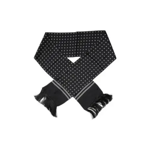 Dolce & Gabbana Men Sort Scarf 100 Silk Logo Print Fringes Casual Shaw