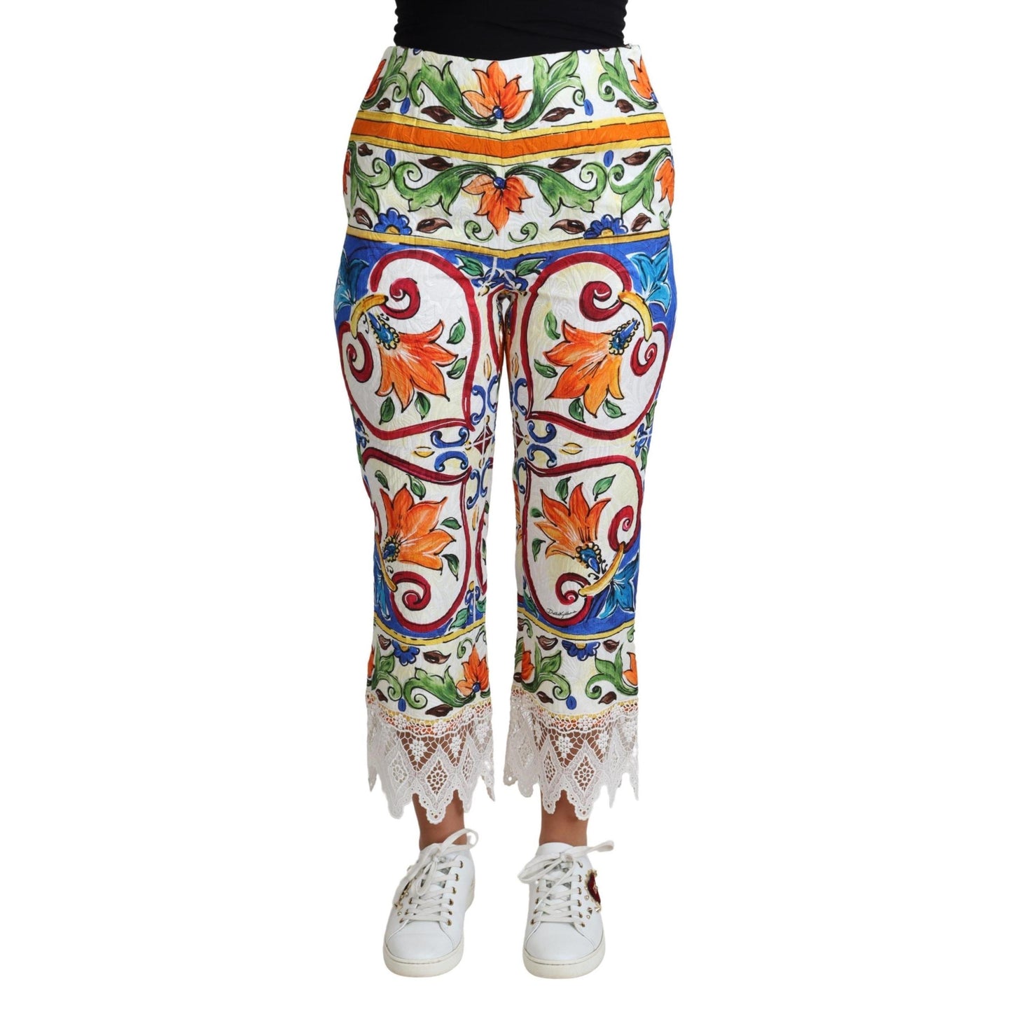Dolce & Gabbana Multicolor Majolica Print Trouser Cotton Pants