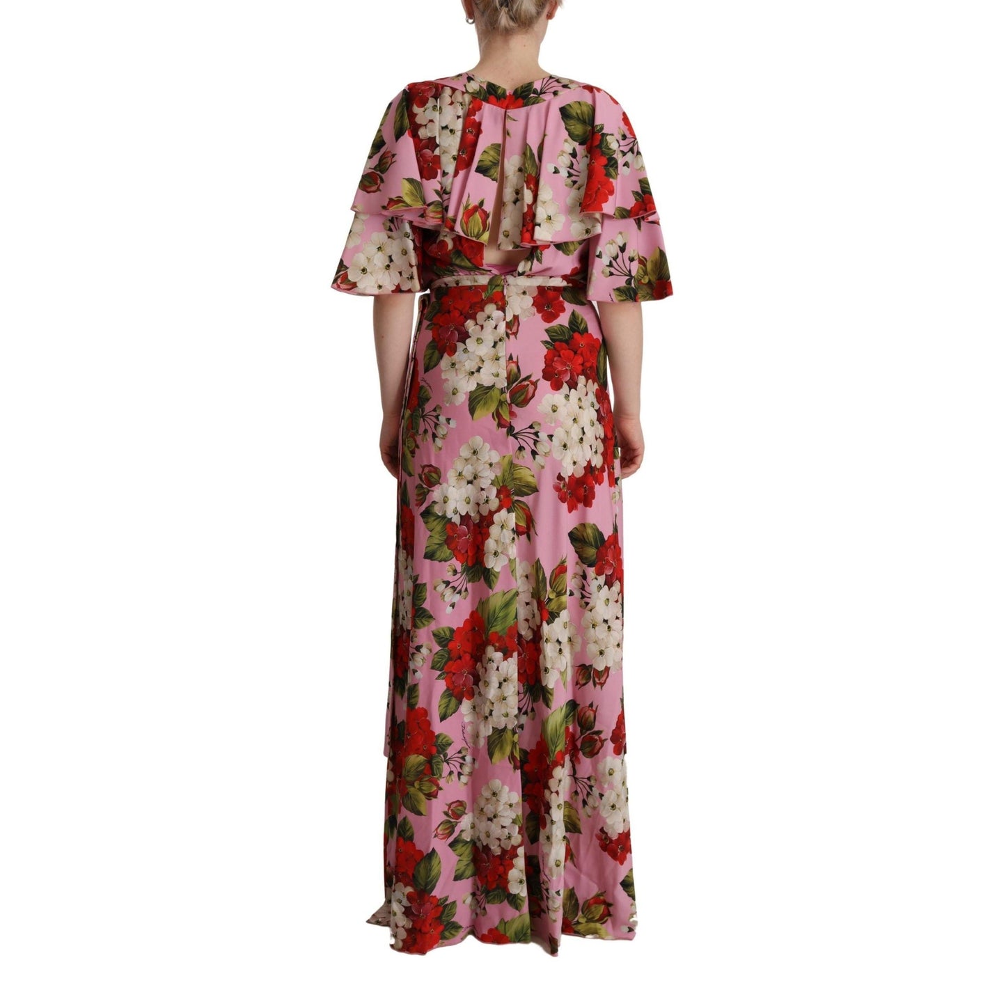 Dolce & Gabbana Pink Floral Silk Stretch Gown Maxi Dress