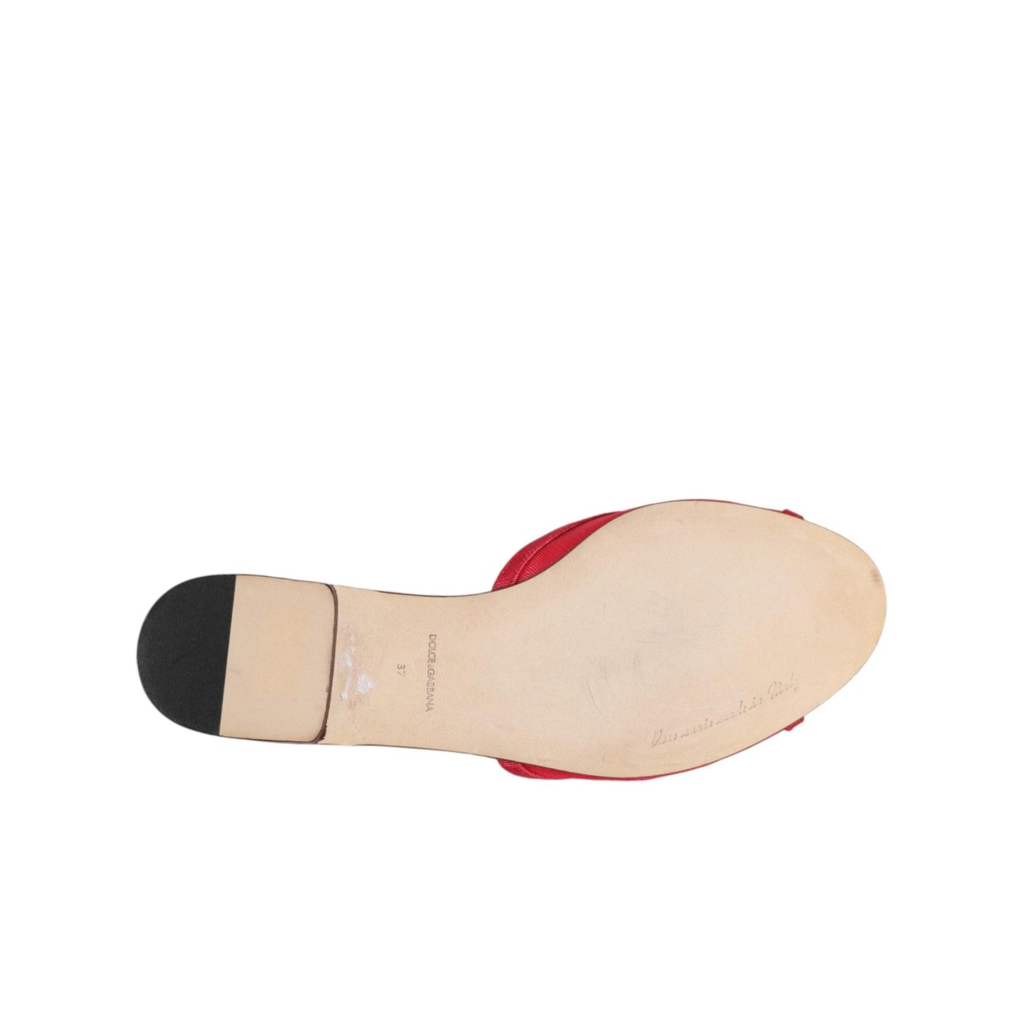 Dolce & Gabbana Red Embellished Flats Slip On Sandals Shoes