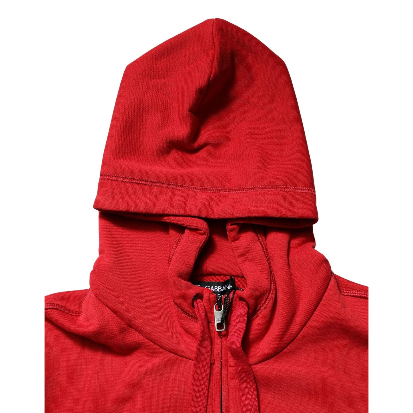 Dolce & Gabbana Red Embroidered Logo Hooded Full Zip Sweater