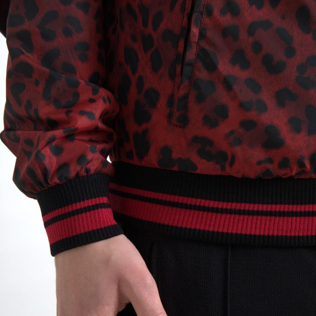 Dolce & Gabbana Red Leopard Bomber Short Coat Jacket