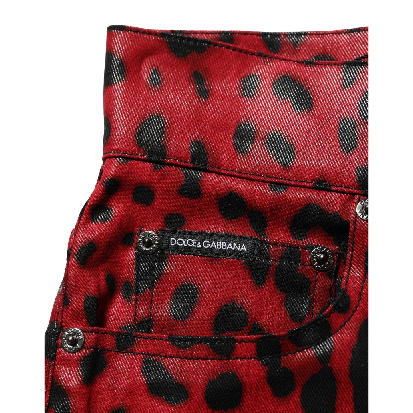 Dolce & Gabbana Red Leopard Cotton 5 Pockets Trouser Jeans
