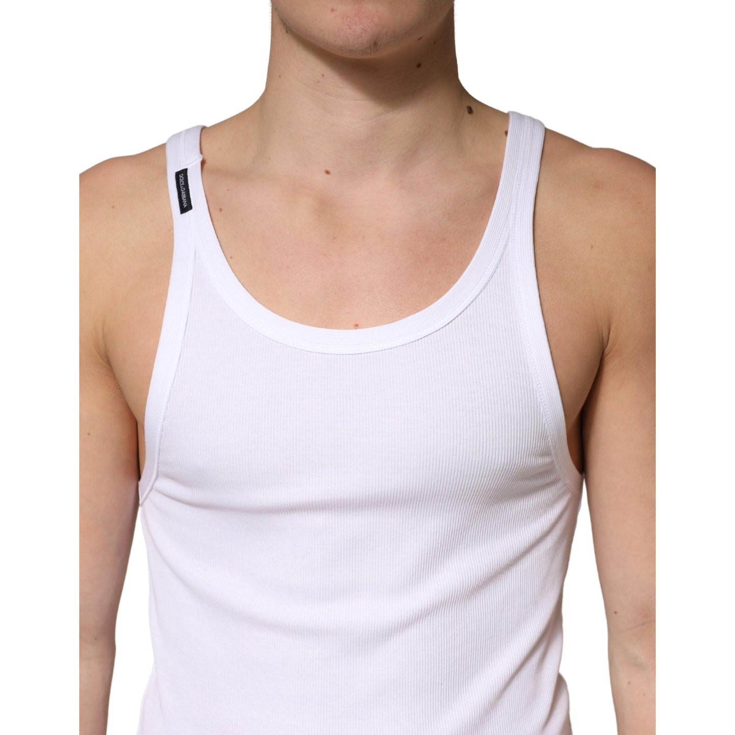 Dolce & Gabbana White Ribbed Cotton Sleeveless Tank Top T-shirt