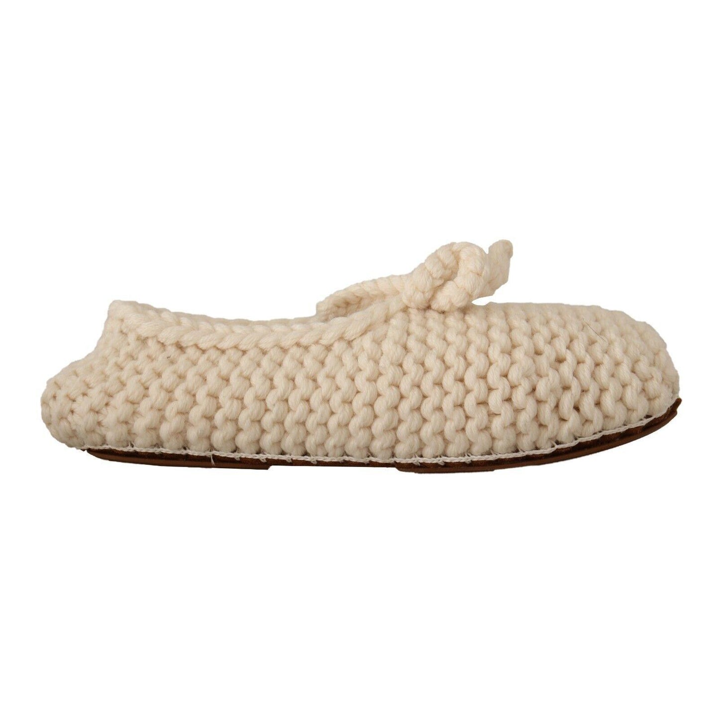 Dolce & Gabbana White Slip On Ballerina Flats Wool Knit Shoes