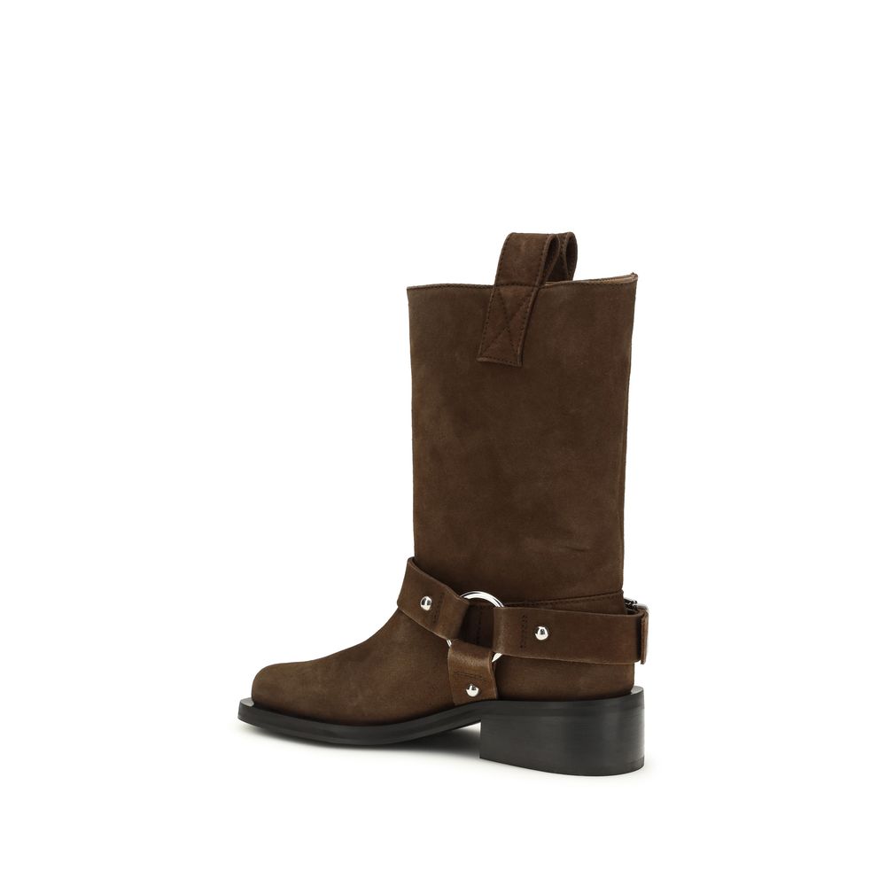 Ganni Brown Recycled Leather Lace-Up Boots