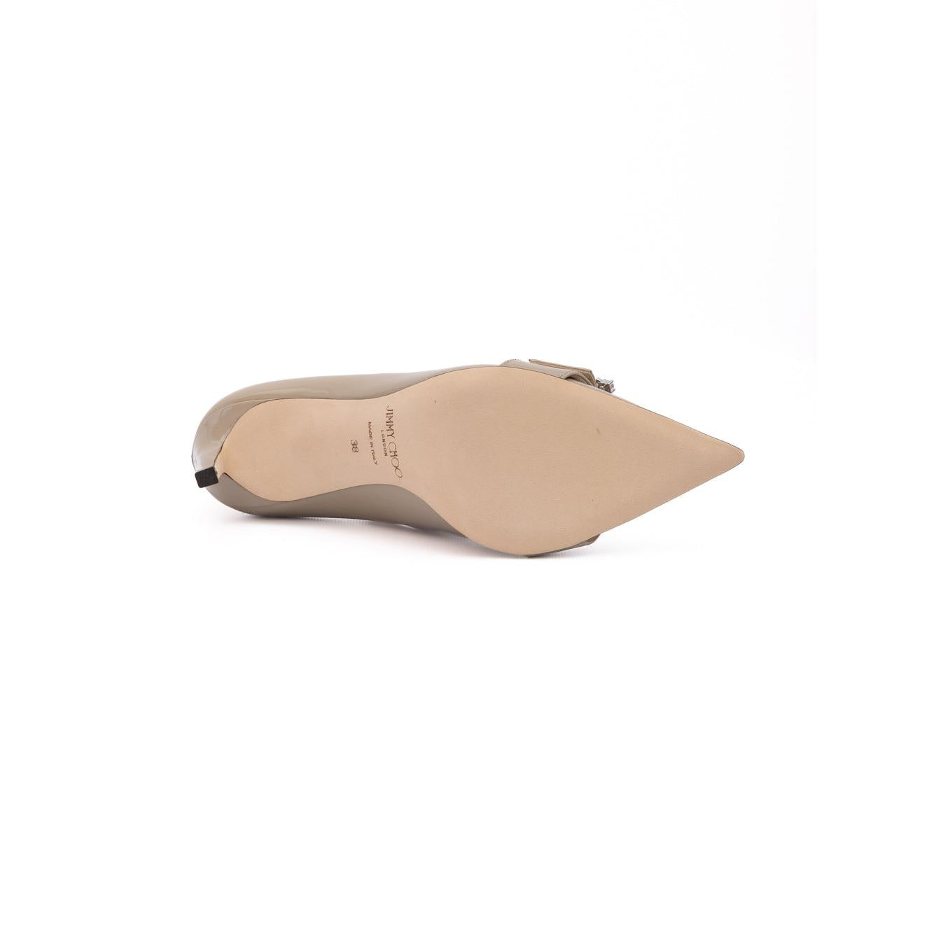 Jimmy Choo Taupe Grey Patent Leather Chery 85 Pumps
