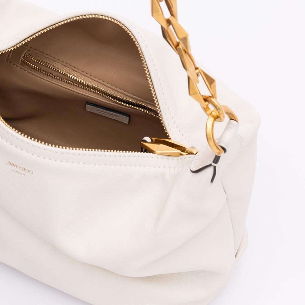 Jimmy Choo White Diamond Hobo Leather Shoulder Bag