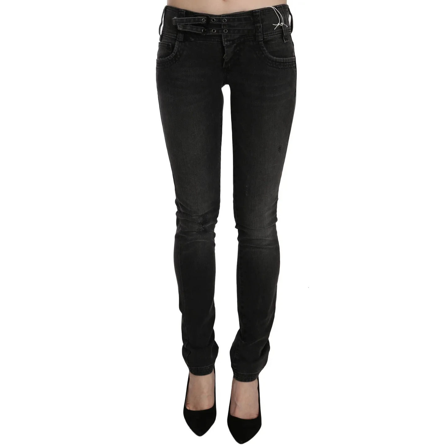 John Galliano Black Washed Low Waist Slim Fit Skinny Denim Pants Jeans