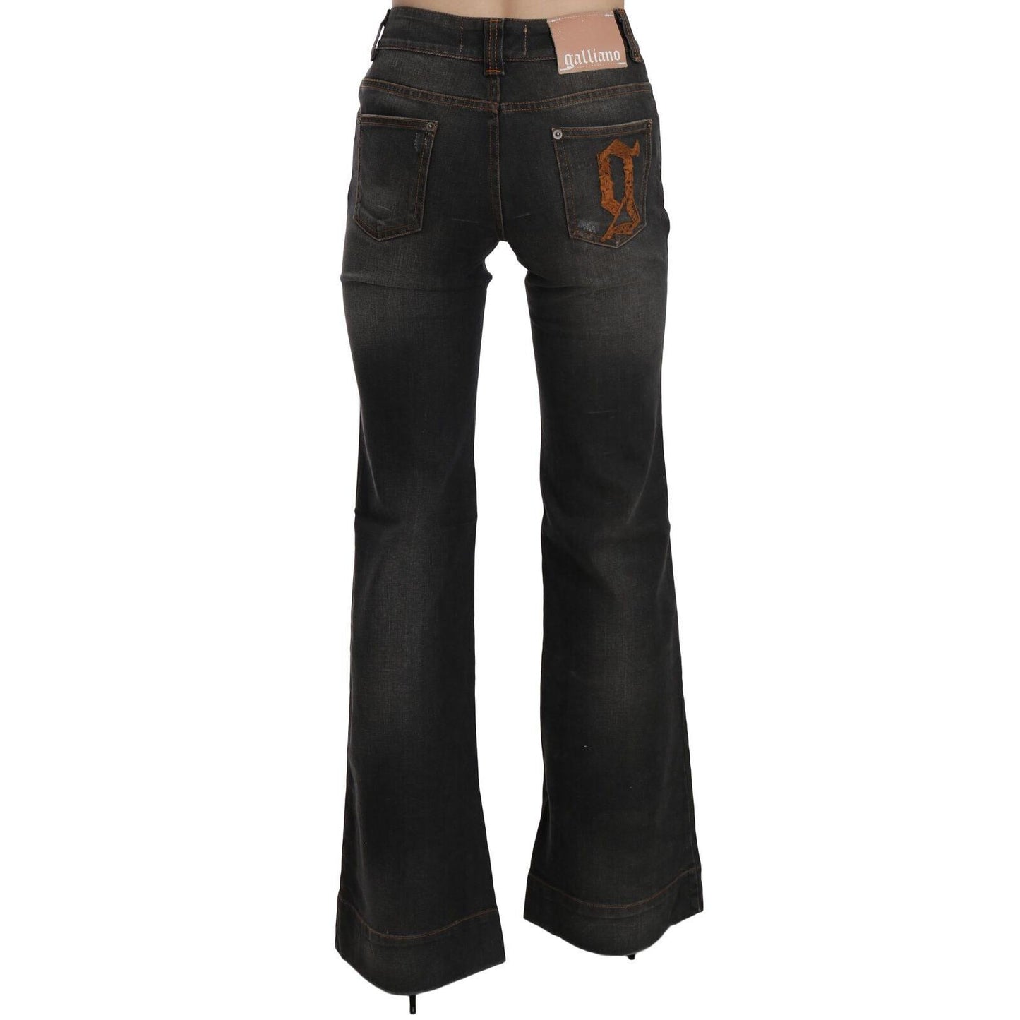 John Galliano Black Washed Mid Waist Flared Denim Casual Jeans