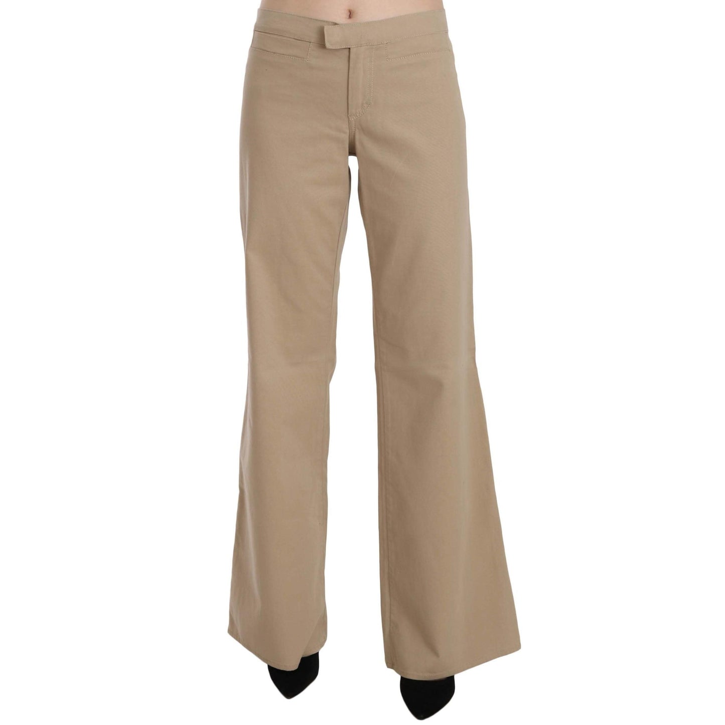 Just Cavalli Beige Cotton Mid Waist Flared Trousers Pants