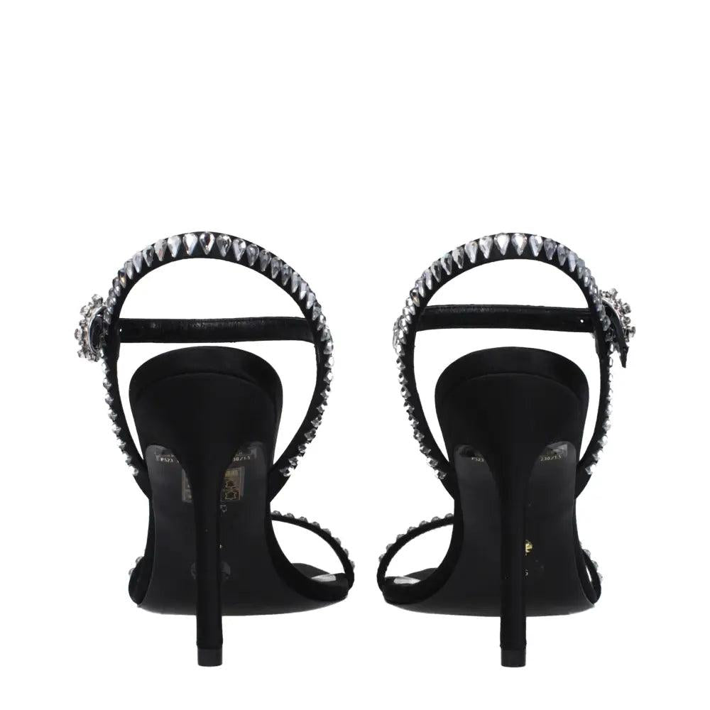 Stuart Weitzman Black Satin Stiletto Heels Sandals