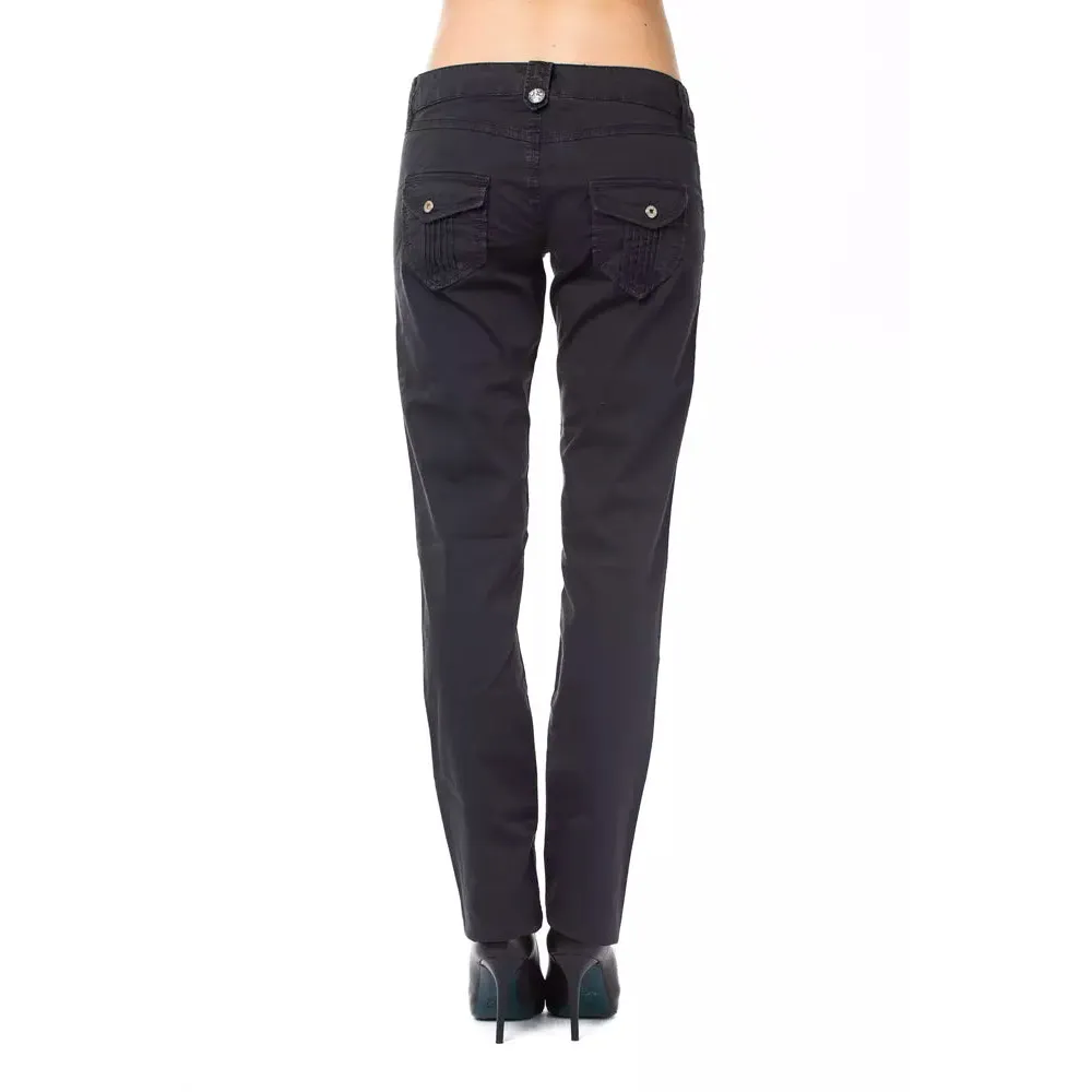 Ungaro Fever Blue Cotton Women's Regular Fit Pant