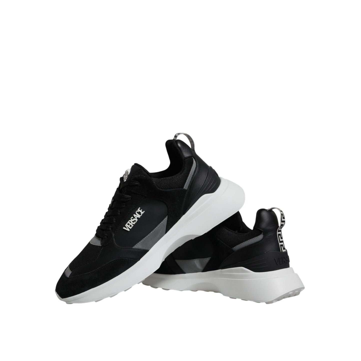 Versace Black Canvas Quad Fabric Medusa Low Top Sneaker Shoes