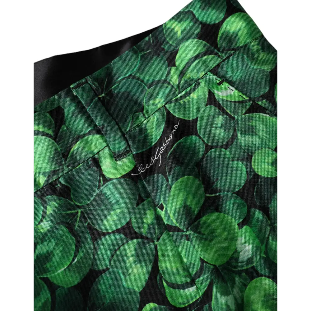 Dolce & Gabbana grønne kløver-satin bukser med gessato-broderi, outlet mærkevarer