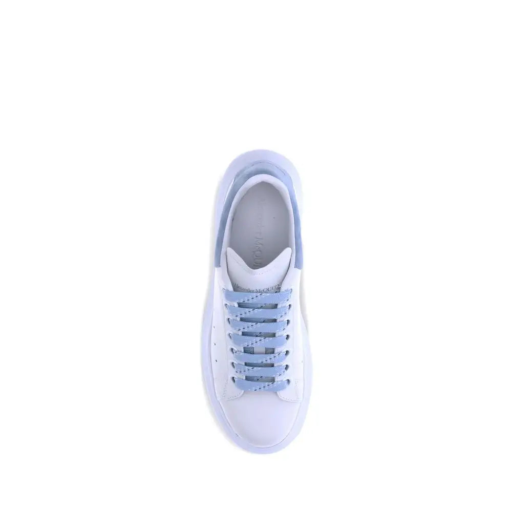 Alexander McQueen light blue calf leather Bos Taurus platform sneaker with white leather, light blue laces and accents