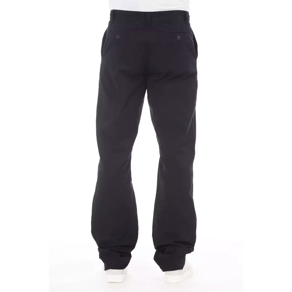 Alpha Studios blå bomuldsherre bukse med sorte chinos og knappe bagside lommer