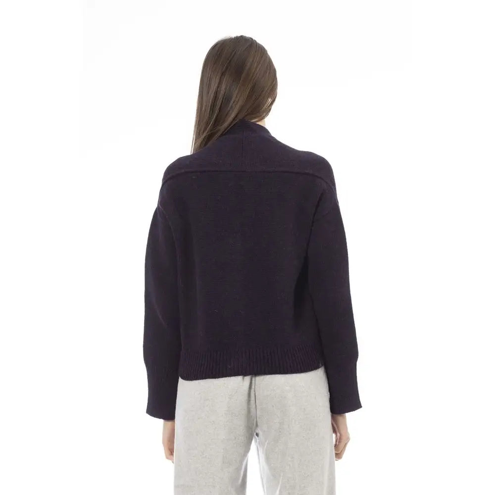 Alpha Studio Purple Merino Wool Women Cardigan