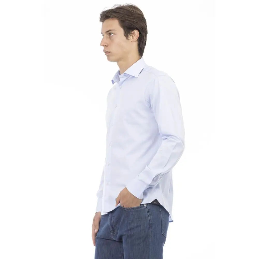 Baldinini Trend langærmede t-shirt i lys blå bomuld