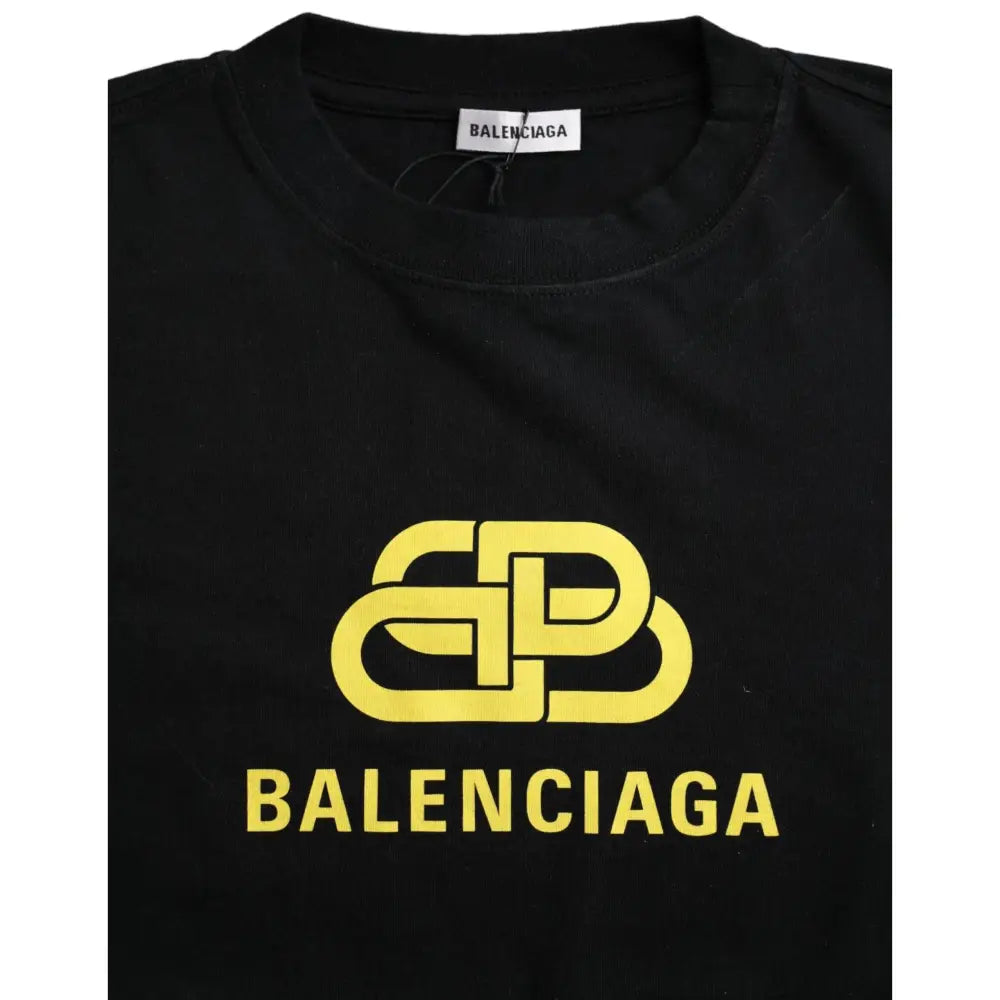 Balenciaga Black Cotton Logo Print Crew Neck Short Sleeves T-shirt