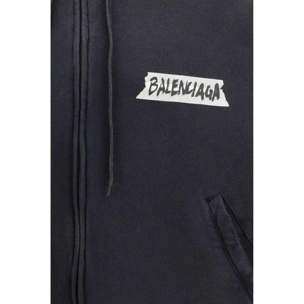 Balenciaga sort bomuldssweatshirt med hvid revet-papir-logo
