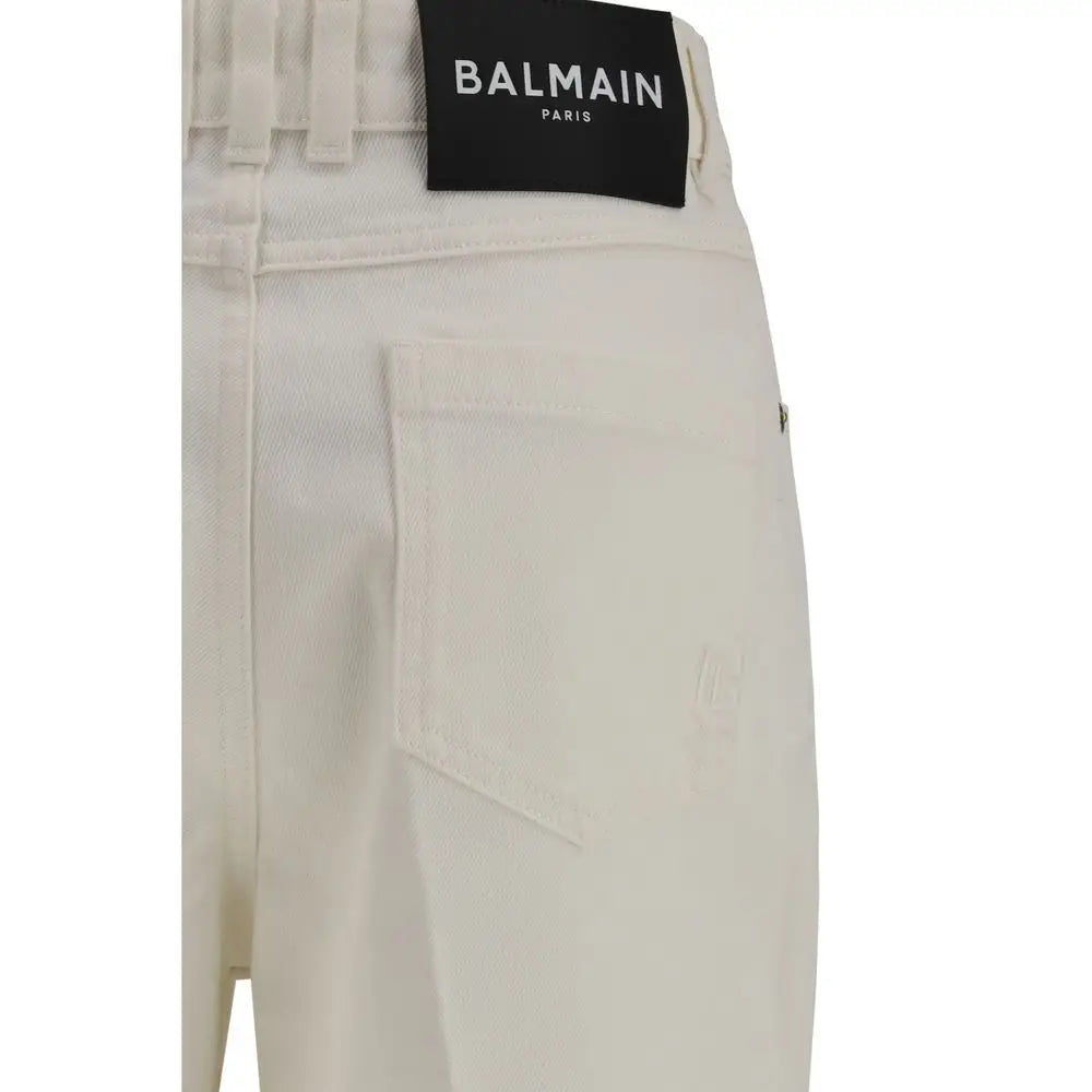 Balmain hvide bomulds straight-leg jeans, 100% originale brands fra outlet mærkevarer