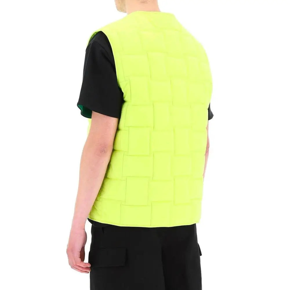 Bottega Veneta bicolor sleveless jacket i neon gul med geometrisk mønster